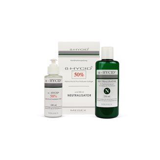Żel α-Hycid 50% pH 1.0 + Neutralizator 100 ml + 250 ml - zestaw do peelingu kwasowego (tylko z uprawnieniami)